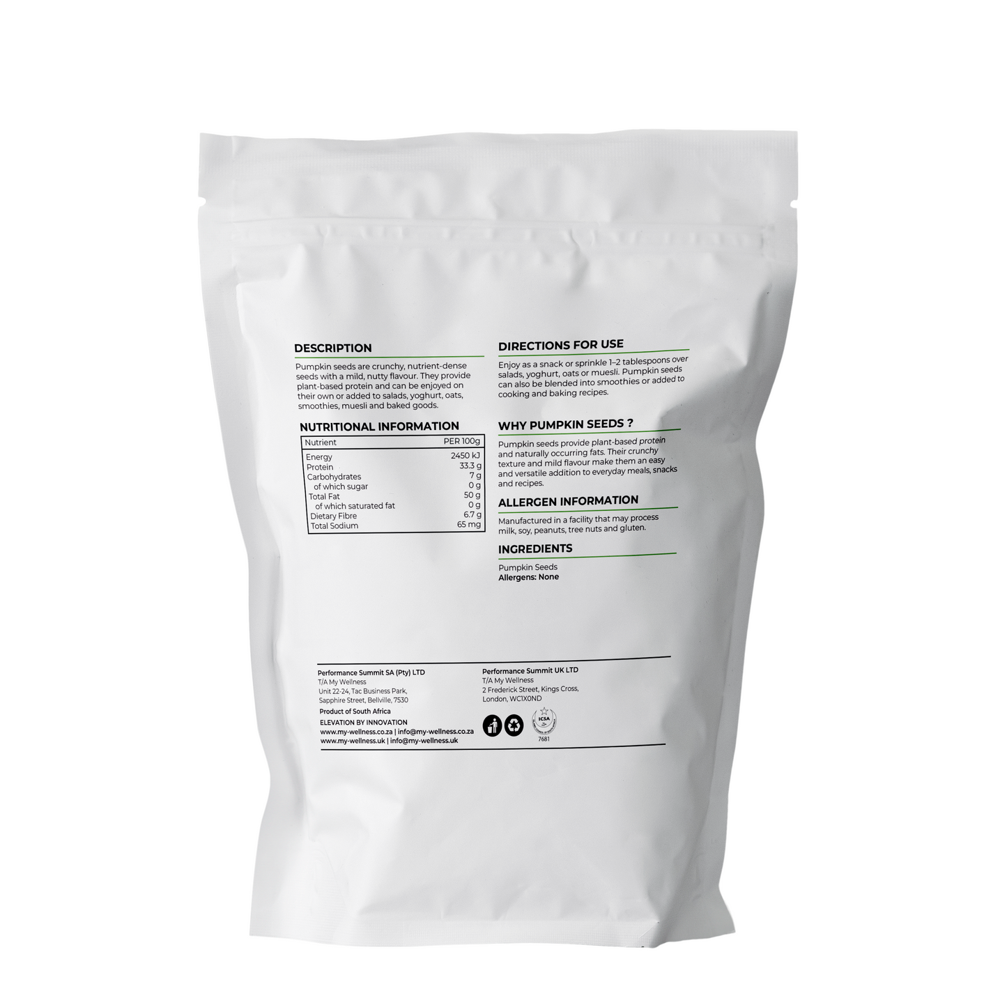 My Wellness Pumpkin Seeds 1kg