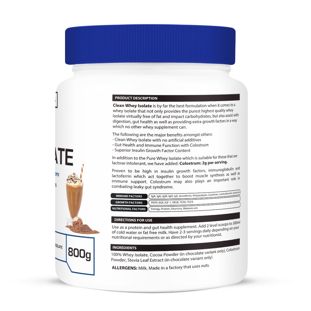 Clean Whey Isolate 800g *EXTRA IGF COLOSTRUM /CHOCLATE